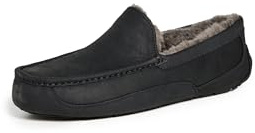 UGG Men's Ascot Wide Slipper, Black Matte Leather, 12 UK