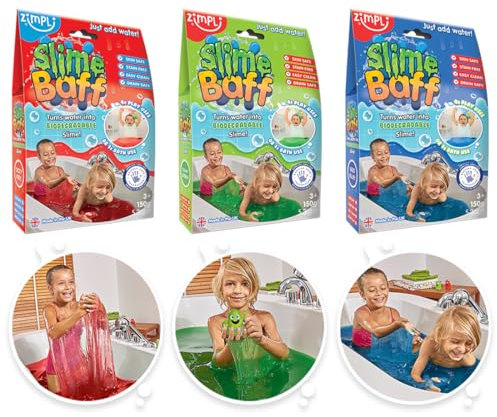 Zimpli Kids - 3 x Slime Baff Bundle, Red, Green & Blue, Magically turns water into gooey, colourful slime, Slime Making Kit for Children, Birthday Present for Boys & Girls