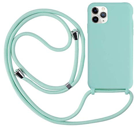 Ququcheng Coque Compatible avec iPhone 12 Mini(5,4),Collier pour Étui Colliers de cellulaire Corde Silicone avec Cordon Case TPU Bumper pour iPhone 12 Mini(5,4)-Vert