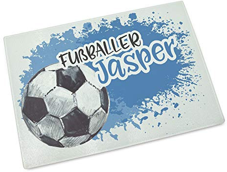 GRAZDesign Fussball Frühstücksbrettchen Kinder mit Namen personalisiert aus Glas | Personalisiertes Brotzeitbrett | Schneidebrett für Jungen Fußballer