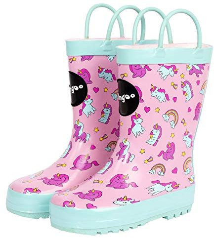 Fringoo - Kids Welly - Taglia 6-11 UK Bambino - Gomma - Accenti di carattere - Design multicolore per ragazzi e ragazze - Stivali da pioggia per bambini, Unicorni., 40 2/3 EU