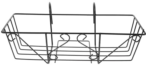 Happyyami Hanging Flower Pot Stand Iron Planter Rack Flowerpot Frame Rectangle Holders for Outdoor Indoor Balcony Fence Railing Decoration Black