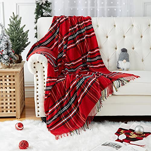 CAROMIO Weihnachten Wohndecke Weich Strick Wolldecke Quaste Weihnachten Rot Grün Kuscheldecke Sofadecke Schlafdecke Decke 127cm x 152cm (50 x 60) Rot und Grün