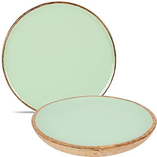 großer - XXL - Kunststoff & Holz - Teller/Speiseteller/Platzteller/Servierteller - Ø 38 cm - grün/türkis blau - BPA frei - rund flach - Frühstückstell..
