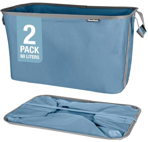 CleverMade Collapsible Fabric Laundry Basket - Foldable Pop Up Storage Bin - Space Saving Hamper with Carry Handles Large, Denim/Charcoal, 2 Pack