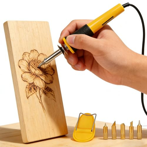 Brandmalkolben Set, 40W Brennkolben Brandmalerei Lötkolben Brennpeter Holzbrenner Stift Max.400°C, Holzbrennstift Gravur Gerät Mit 5 Lötspitzen FüR Brennen Zeichnen zum Schweißen, Leder