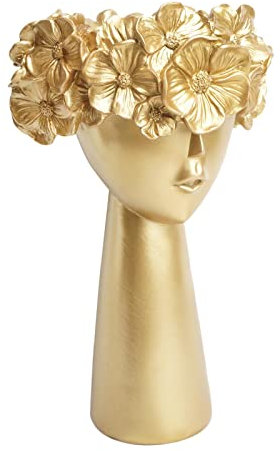 MagiDeal Statue Blumenvase Gesicht Töpfe Frauen geformt für Geburtstagsgeschenke Desktop Dekoration, Golden