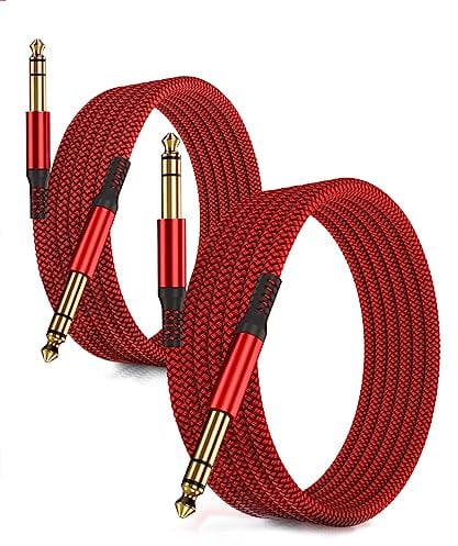 RUXELY 6.35mm TRS Instrument Cable 3M 2-Pack,Straight 1/4 Inch Male Jack Stereo Audio Interconnect Cord,6.35 Balanced Lead Line for Electric Guitar,Bass,Keyboard,Mixer,Amplifier,Amp,Speaker,Equalizer
