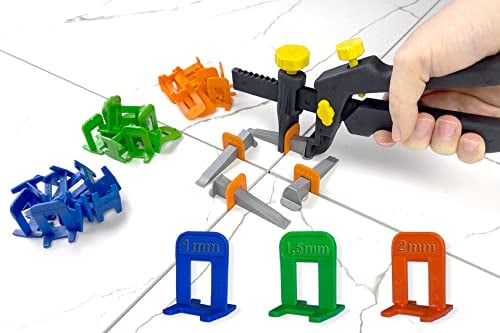 HexPro Fliesen Nivelliersystem 1mm 1,5mm 2mm Laschen, Fliesenstärke bis 15mm Fliesenkeile, Verlegehilfe Set (1000 Keile) Fliesennivellierungssystem