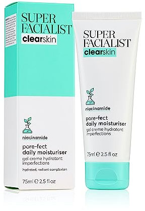 Super Facialist Pore-Fect Daily Moisturiser - Hydrate & Control Oil for Acne Treatment & Blackhead Remover with 3% Niacinamide, Tea Tree Oil & Prebiotics, Vegan Friendly 75ml