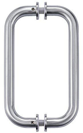 Ranbo Shower Glass Door Handle, 203mm (8 Inch) Hole Centres, Brushed Nickel, 304 Stainless Steel, 1.0mm Thick Tube, Fits 6–12mm (1/4–1/2) Glass, for Bathroom Door Installation or Replacement.