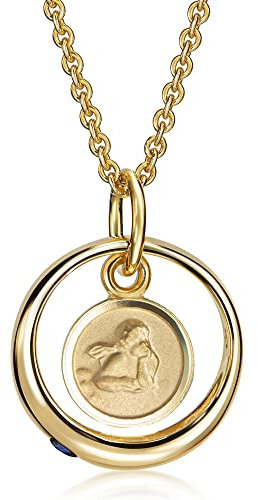 Xaana Collar de bautizo con sy. Safir y colgante de ángel de la guarda de oro amarillo 333, incluye cadena de plata chapada en oro, 36/38 cm, AMZ0571, Oro, Zafiro sintético