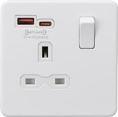 Knightsbridge SFR9919MW 13A 1G Switched Socket with Dual USB [FASTCHARGE] A+C - Matt White