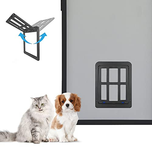 ENJOYING Sportello per Zanzariera per Animali Domestici 21 x 24,5 cm Dimensione Porta Interna, Porta Magnetica per Gatti con Serratura per Zanzariere Esistenti e Porte Scorrevoli, Nero