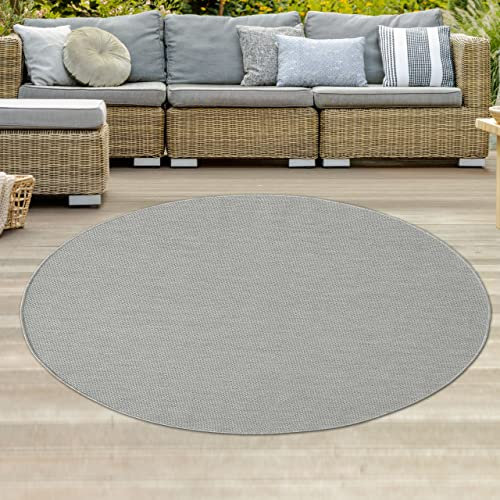 Klassisch-moderner Sisal Teppich Wintergarten • In- & Outdoor • in grau, 120 cm Rund