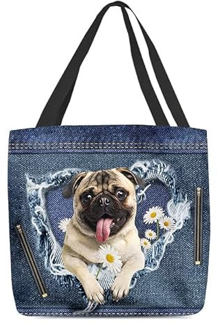 321 Umhängetasche Damen Kitz Mops Daisy Zerrissen Ultraleicht Fitnessstudio Einkaufstasche Geräumige Damen Schultertasche Groß 15X50X40cm