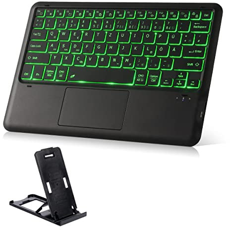 KOOCHUWAH Bluetooth Tastatur mit Touchpad Maustasten Wireless Beleuchtete Tastatur mit 11 Farben, QWERTZ Kabellose Tablet Tastatur Kompatibel mit Smart Fire TV Box iPad PC Mac Laptop