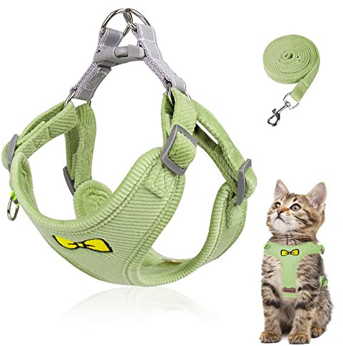 Katzenleine Set, Polyester Verstellbares Geschirr Mit Leine, Ausbruchsicher für Kitten Und Hunde (Grün -S)