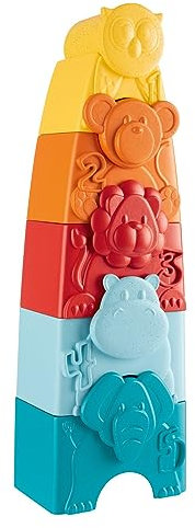 Chicco Eco+ Animal Tower, stapelbarer Turm und Stapelformen, 5 farbige stapelbare Formen, recycelter Kunststoff, entwickelt logische und manuelle Fähigkeiten, Made in Italy, Lernspiele, 9-36 Monate