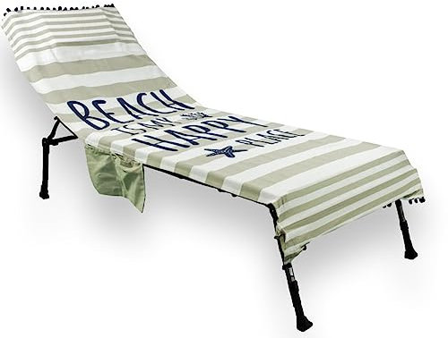 Vico Casa Strandtuch für Sonnenliege, 100% Baumwolle, Beige, mit Seitentaschen und Kissen 75 x 195 cm / Strandtuch für Schwimmbad mit Beutel/OEKO-TEX Zertifikat