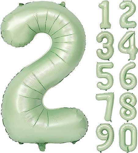 Folienballon Mintgrün Zahl 0 bis 9 als Deko für Geburtstag und Party | 80cm groß | Mint Olive Grün Zahlen Ballondeko Kindergeburtstag Partydeko, Edition: 2. Geburtstag