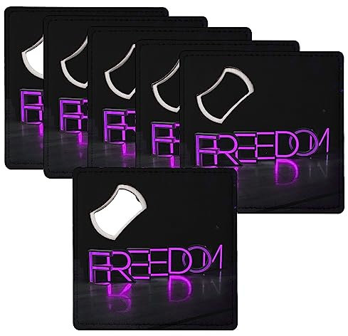 sous Verre Décapsuleur - Néons Lumineux Blanc Bleu Liberté en Anglais - Lot de 6 (92 x 92 mm)