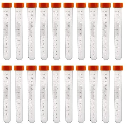 Zentrifugenröhrchen 20 Pcs 15ml Reagenzgläser Kunststoff Zentrifugenröhrchen orange mit Schraubverschluss Abgestuften Probenbehälter Probenröhrchen für Labor Chemie Experimente