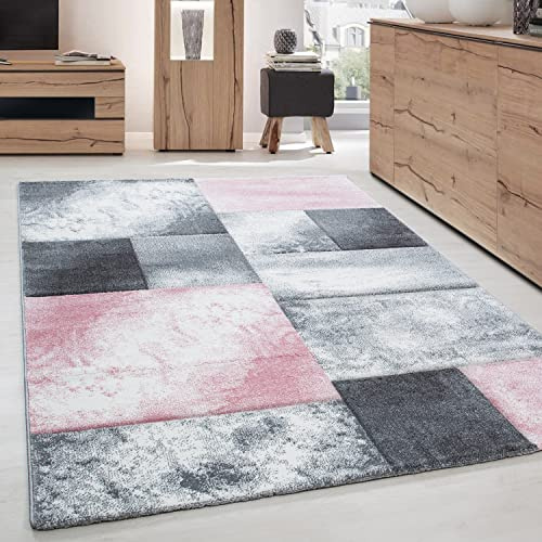 Carpettex Teppich Wohnzimmer Kurzflor 80 x 150 cm Läufer Flur Teppich Modern Kariert Design Pink - Teppich Bettvorleger Schlafzimmer Weich Flauschig Waschbar Küchenläufer - Esszimmer Teppiche