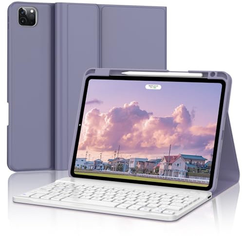 Funda con Teclado para iPad Air 5/4 y iPad Pro 11, Español Ñ Teclado Bluetooth Inalámbrico Desmontable con Funda y Portalápices para iPad Air 10.9/iPad Pro 11''(2022/2021/2020/2018), Púrpura