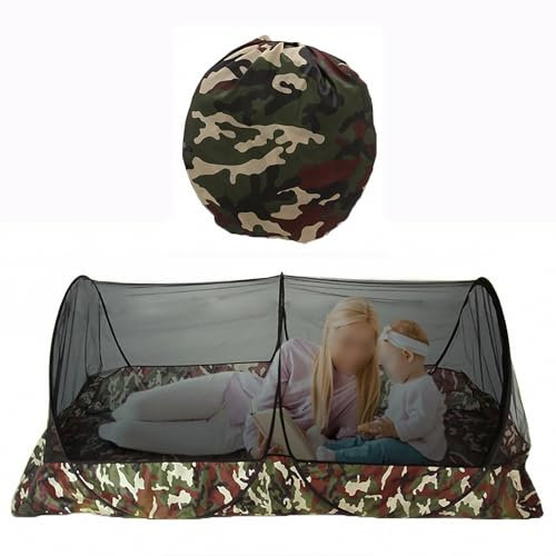 HGYJ Outdoor Camouflage Bottom Black Net Top Tragbares wasserdichtes Moskitonetz, faltbares Studenten-Militärtraining-einzelnes Camping-Moskitonetz, frei von Installation,Green,200 * 100 * 73cm