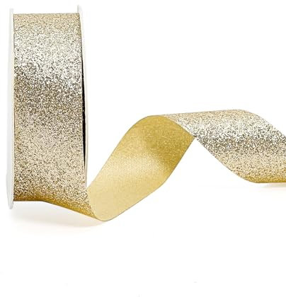 AOKSUNOVA Schleifenband Hochzeit Gold Glitzer 2,5cm x 22,8m Geschenkband Breit Metallic Geschenkbänder Geschenk Band Gold