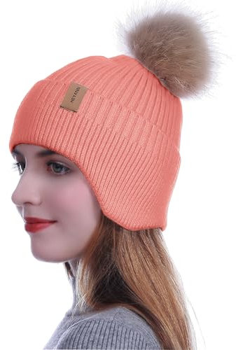 HEYANN Mütze Damen mit Ohrenklappe,Wintermütze Herren Strickmützen für Damen Fahrradhelm Beanie Hut Unisex Winter Beanie Hut Outdoor Skimütze für Männer und Frauen (Rosa)