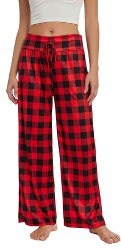 Cegerne Damen Yogahose Stretch Pyjamahose Schlafanzughose Lang Weich Lounge Freizeithose Weite Bein Palazzo Bequeme Haushose Schlafhose