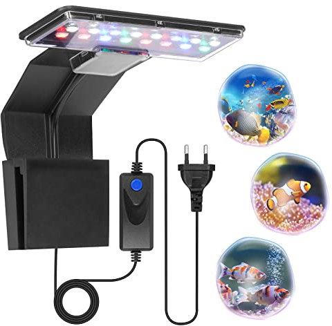 Adiwo Aquarium LED Beleuchtung - 3 Farben, 9W 600LM, 16 LEDs für Wasserpflanzen und Fische - 220V 50-60Hz Licht für Aquarien, Schwarz