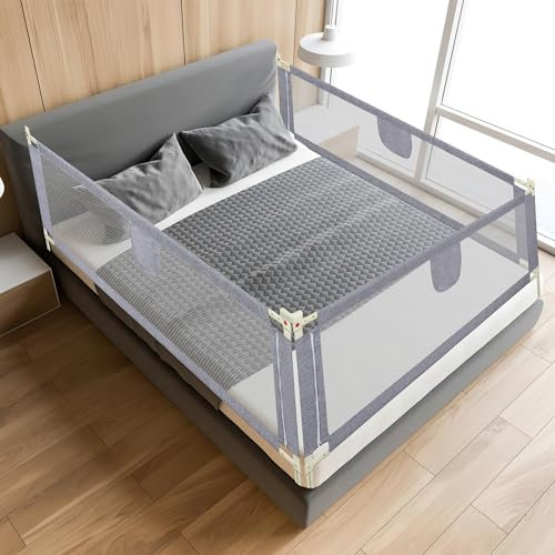 Ikodm Barrera de cama para niños, 2 x 200 cm y 1 x 180 cm, barrera de protección de la cama regulable de 64 – 96 cm, protección contra caídas, barandilla para cunas, barandilla para cuna de bebé,