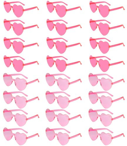 NACHLYNN 24 Pcs Heart Sunglasses for Women Rimless Heart Shaped Glasses for Party Favors(Rose Red and Pink)