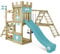 WICKEY Spielturm Ritterburg DragonFlyer mit Schaukel & pastellblauer Rutsche, Outdoor Kinder Kletterturm mit Sandkasten, Leiter & Spiel-Zubehör für den Garten