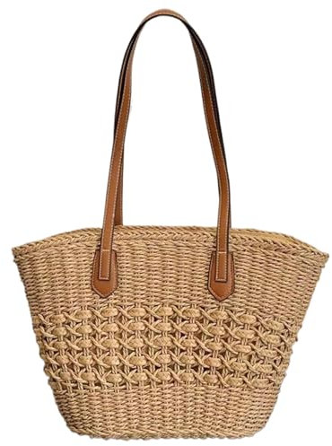 Sac De Paille Sac De Plage De Paille De Capacité Sac Fourre-Tout Durable Avec Une Fermeture à GlissièRe Sac De Plage Sac De Plage Pour Les Femmes Pour Les Vacances D'éTé Khaki