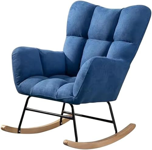 ZYWWW Schaukelstuhl Wohnzimmer-Seitenschaukelstuhl mit hoher Rückenlehne, bequemer Stuhl mit Holzgestell und Rückenstütze (Farbe: Dunkelblau)