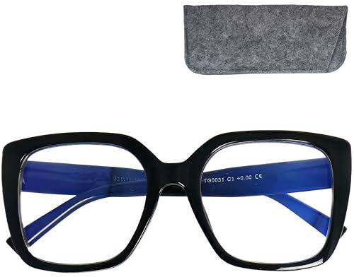 Stilvolle Damen Schmetterling Fake Brille ohne Sehstärke mit große kratzfeste Gläsern, Gratis Etui, Kunststoff Rahmen (Schwarz), Blaulichtfilter Brille Damen ohne Dioptrien