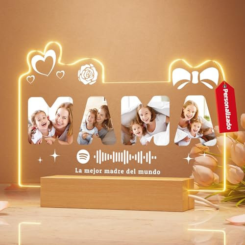 witfox Placa Spotify Personalizada - Lampara Personalizada con Foto - Regalo Día de la Madre Personalizado, Mamá Regalo Original para Cumpleaños Acción de Gracias