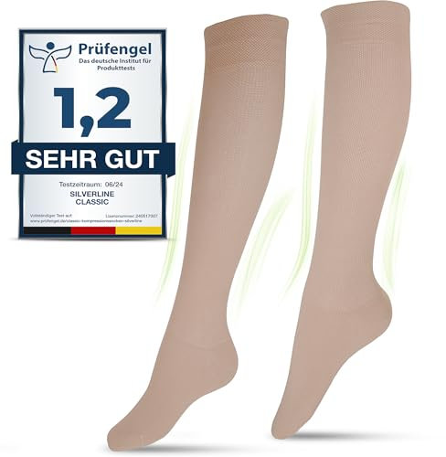 Medizinische Kompressionsstrümpfe für Damen und Herren aus 60% Bio-Baumwolle (Beige, M (38-40))