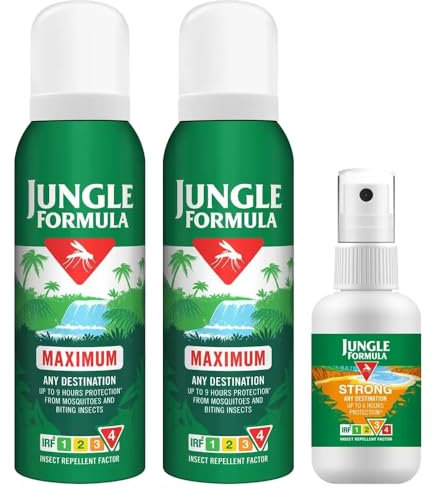 Jungle Formula Great Value Travel Pack Insect Repeller Maximum 9hr Protection Spray Ticks Wasps Mosquito Midges Pack of 1 with Welari Thank You Card | (1pack) (1x60ml, 2x125ml)
