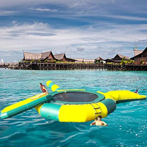 MBCEYLSTUB Inflatable Water Trampoline with Slide Jump Bag Climbing Ladder, Waterproof Lake Trampoline for Adults And Children, Playground Trampoline,16.4Ft/5M