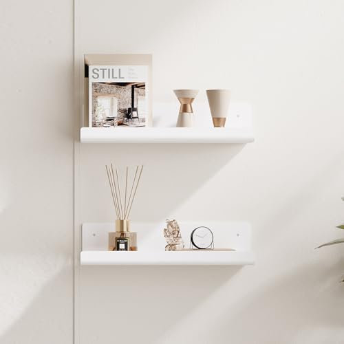 Aftermat Weiß Wandregal Ohne Bohren 2er Set, Wandboards Regalbrett Schwebendes Regal zum Kleben für Bad Büro Wohnzimmer