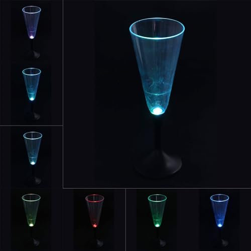 POYHKFD 2Pcs LED Champagne Flashing Wine Cup, Multicolor Clear Acrylic Flashing Cups Wine Champagne Flutes Set of 2, Battery Powered Lightweight Adjustable LED Light Up Flashing Cups for Party Bar