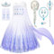 Tacobear Eiskönigin Elsa Kostüm Mädchen mit Elsa Kleid Perücke Umhang Krone Zauberstab Halskette Armband Prinzessin Kleid Frozen Kostüm Zubehör für Mädchen Karneval Kostüm