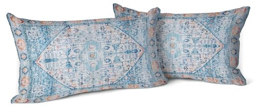 Snylcce Boho Kissenbezüge 2er Set Aquablue Antike & Vintage Design Doppelseitiges Muster 30x50 cm Weiche Kissenhüllen für Garten Couch Sofa Bett Dekorative 12x20 Zoll Kissenbezüge