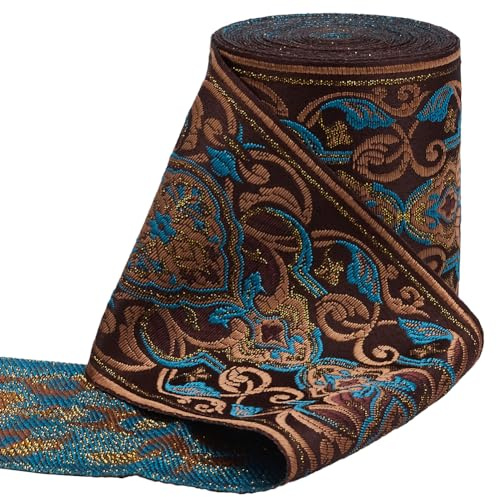 GORGECRAFT 5 m X 9cm Boho Jacquardband Tiefhimmelblau Polyester Breite Vintage Stickerei Spitzenbesatzrolle Ethnisch Gewebter Blumenstoffbesatz Zum Nähen von Kleidung Handgefertigten Taschen Geschenk