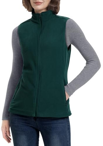 33,000ft Women's Fleece Gilets Lightweight Warm Ladies Vest Outerwear, Sleeveless Spring Jacket with Zip Up Pockets Dark Green M/UK12